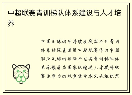 中超联赛青训梯队体系建设与人才培养
